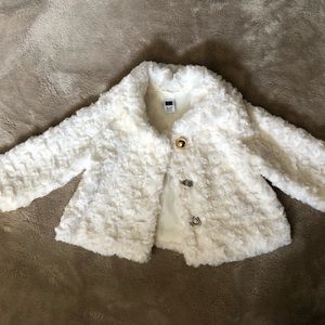 Janie and Jack White Faux Fur Girls Cardigan Jacket Coat Gold Buttons